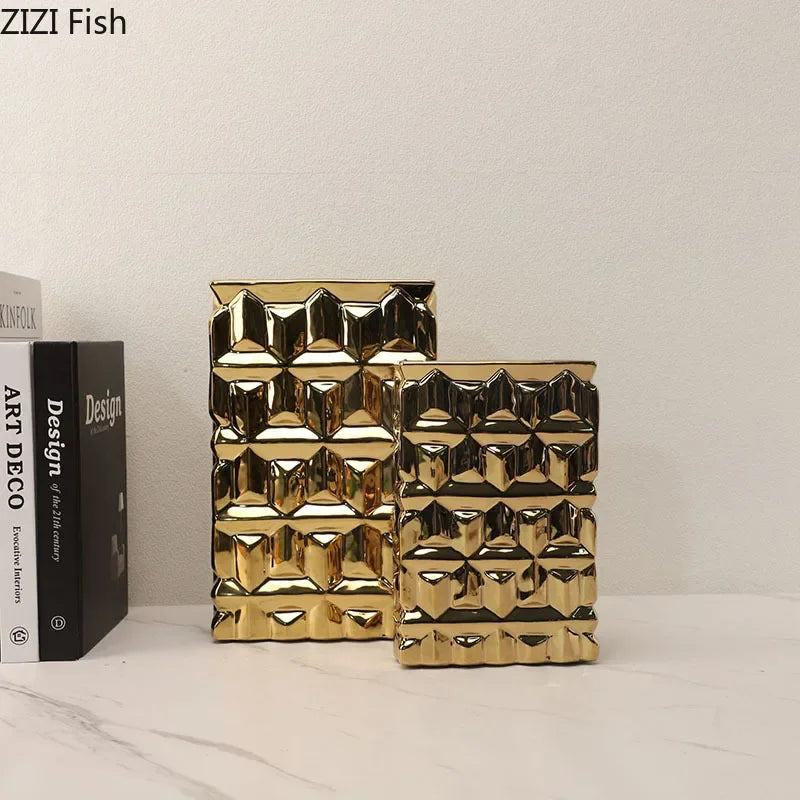Gold Ceramic Square Vase