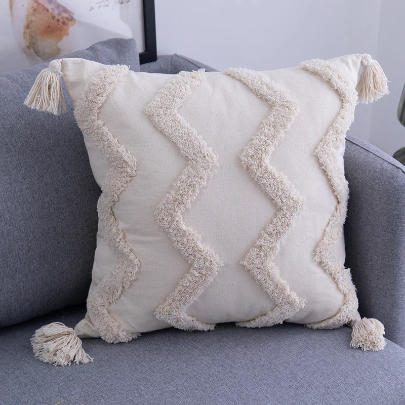 DecorBites™ Geometric Embroidery Cushion Cover with Tassel, Home Decor Pillowcase, Various Sizes