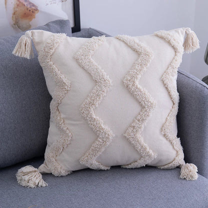 DecorBites™ Geometric Embroidery Cushion Cover with Tassel, Home Decor Pillowcase, Various Sizes