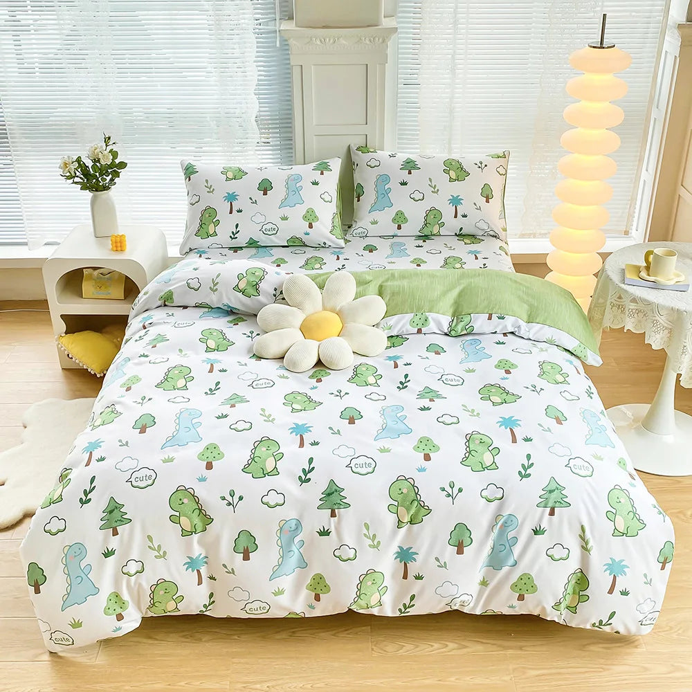 Green Floral Bedding Set Polyester 200x230cm