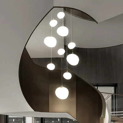 DecorBites™ Gregg Glass Suspension Light - White LED Cobblestone Pendant for Villa Staircase & Shop