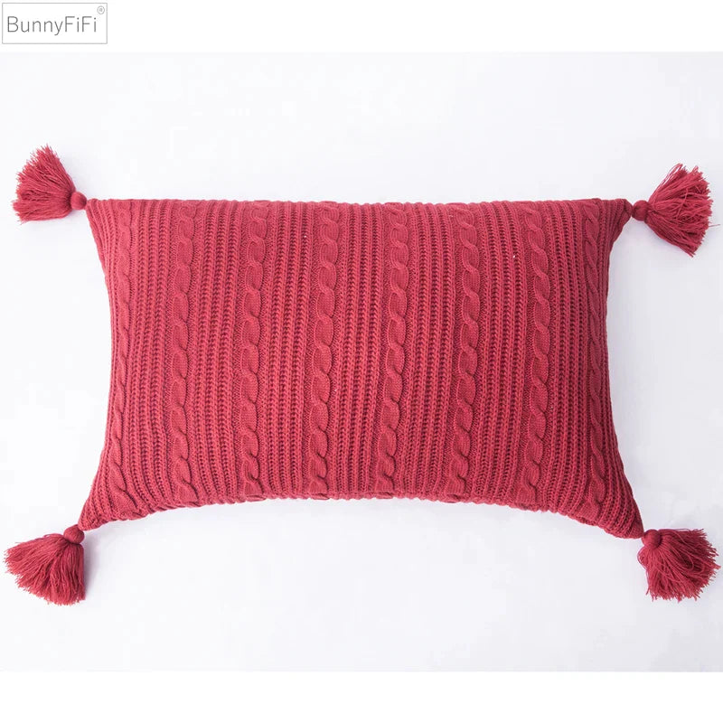 DecorBites™ Knit Pillow Case 45x45cm Soft Decorative Cushion Cover Tassels Sofa Bed