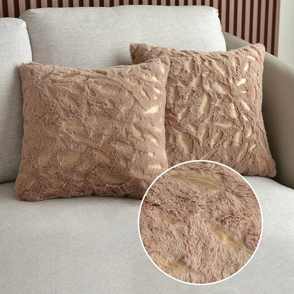 Gold Feather Velvet Pillow