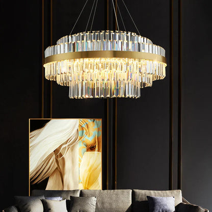DecorBites™ Gold Metal Crystal Pendant Light - Dimmable LED Hanging Lamp