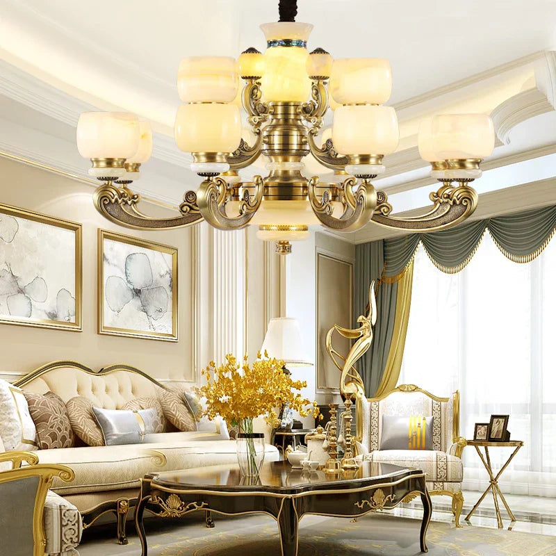 DecorBites™ Jade Chandelier: Stylish Chinese Zen Living Room Lamp for Duplex Building by Guangdong Zhongshan
