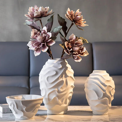 DecorBites™ Geometric Spiral Ceramic Vase Flowerpot, Fruit Platter, Home Decor Accessories