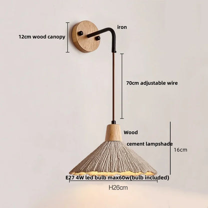 DecorBites™ LED Wall Light Fixture Cement Wood Base Bedside Lamp