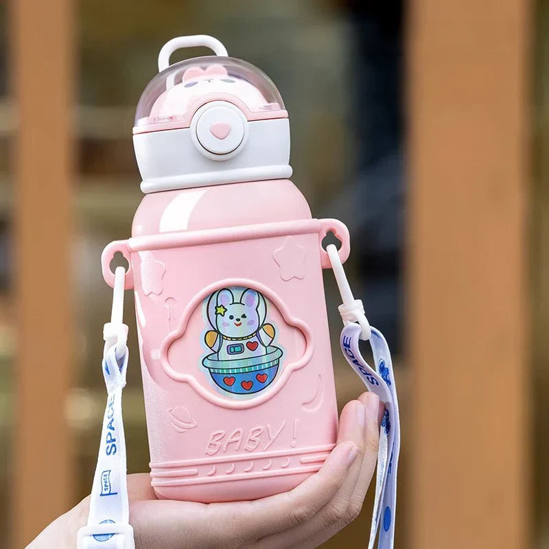 DecorBites™ Kids' Cartoon Straw Water Thermos Bottle Stainless Steel Thermal Cup