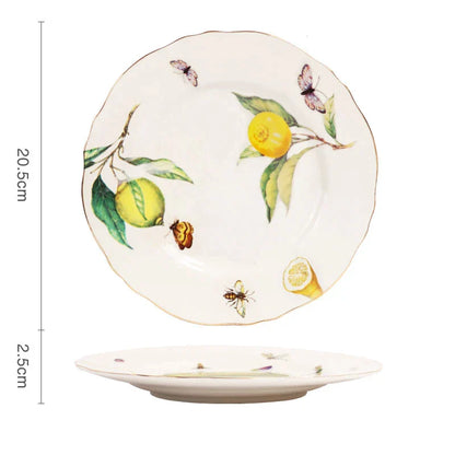 DecorBites™ Gold Edge Cup & Saucer Set: Lemon Teapot, Coffee Mug, Ceramic Plates & Drinkware