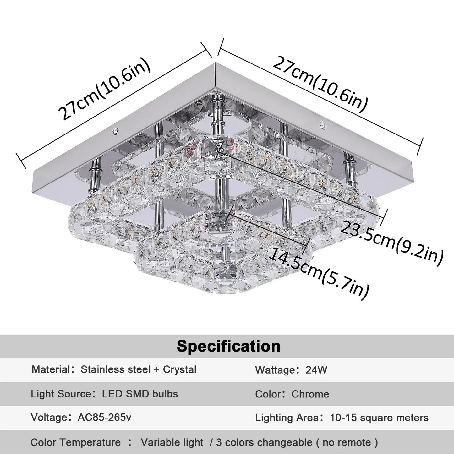 DecorBites™ Crystal LED Square Chandelier Ceiling Lamp for Bedroom Living Room Home Decor