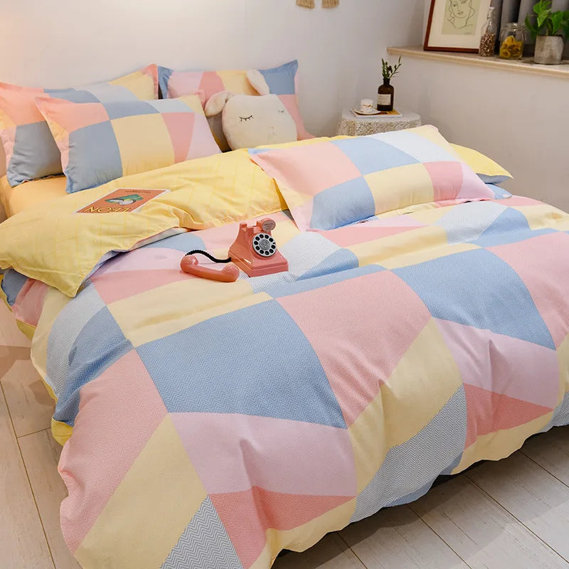 DecorBites™ Cozy Flower Print Bedding Set: Brushed Cotton, Skin-Friendly, Soft, Thick, 4Pcs