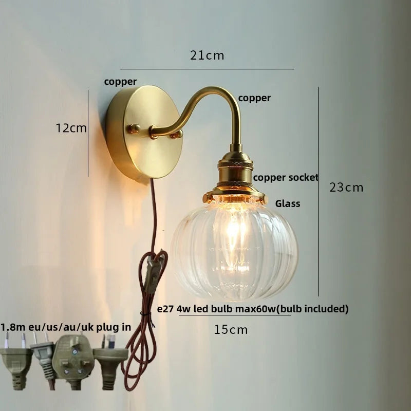 DecorBites™ Crystal LED Wall Sconce Brass Mirror Light Modern Nordic Pull Chain Switch