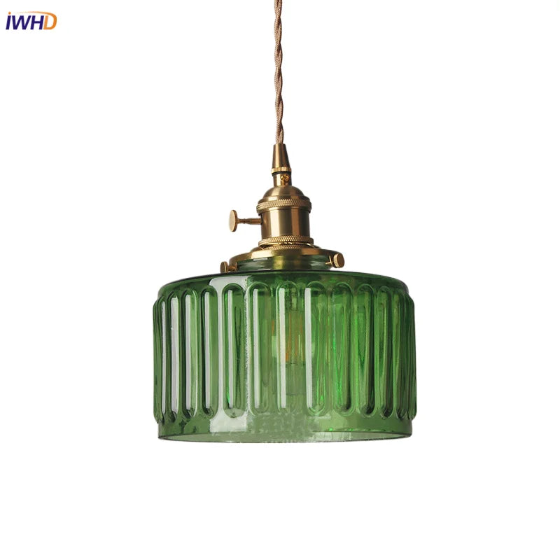 Green Glass Pendant Light Nordic Iron Frame