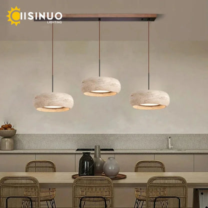 Wabi-Sabi Round Travertine Stone Pendant Light