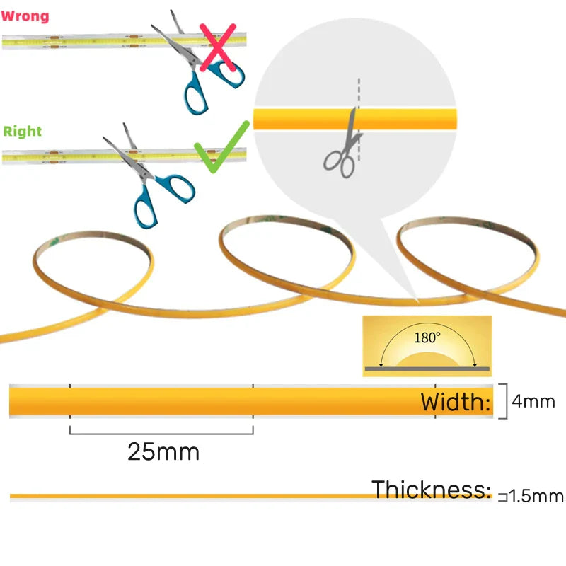 DecorBites™ 4mm COB LED Strip Lights - Ultra Slim & Colorful - 480Led/M Linear Tape Lighting