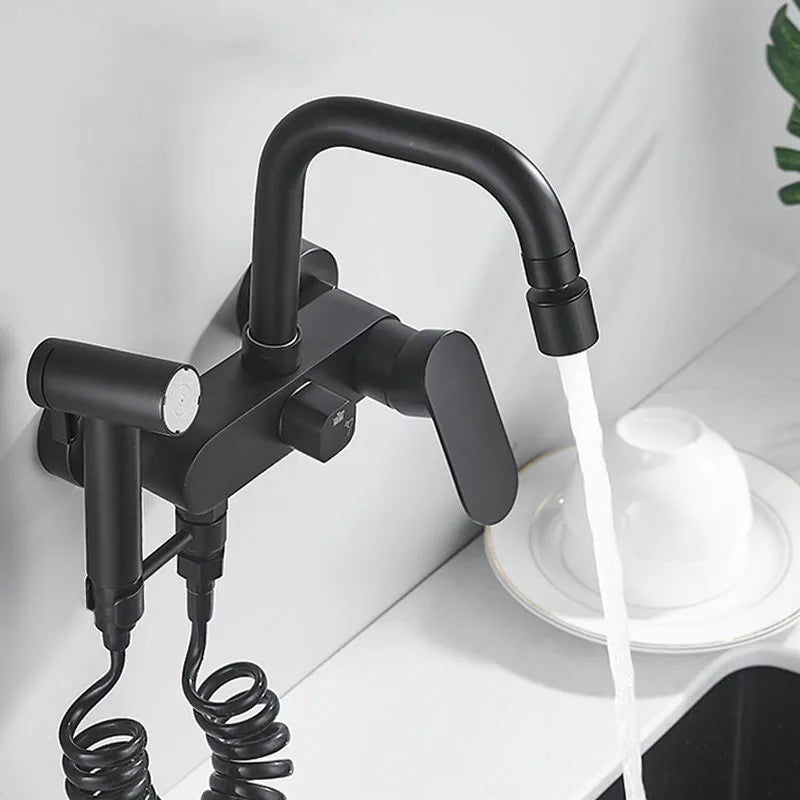 Black Wall-Mounted Kitchen Faucet