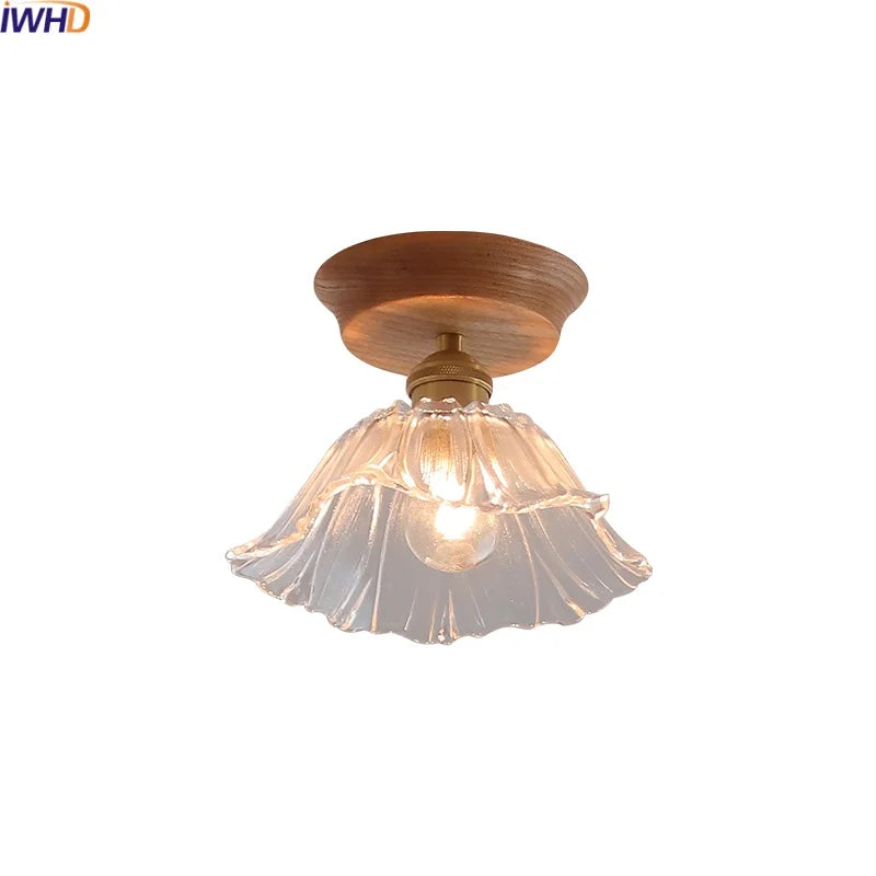 Glass Wood LED Ceiling Lamp