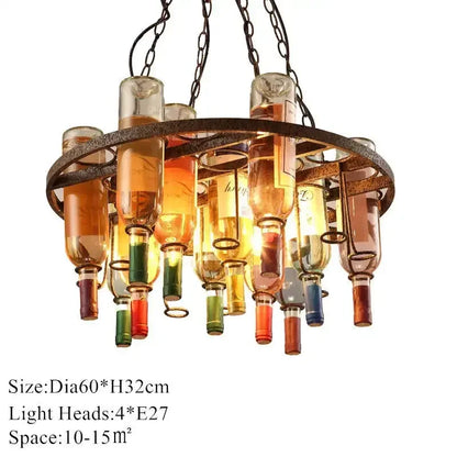 DecorBites™ Industrial Metal Wine Bottle Chandelier for Coffee Shop Bar LED Decor