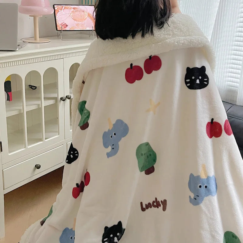 Coral Velvet Cartoon Blanket