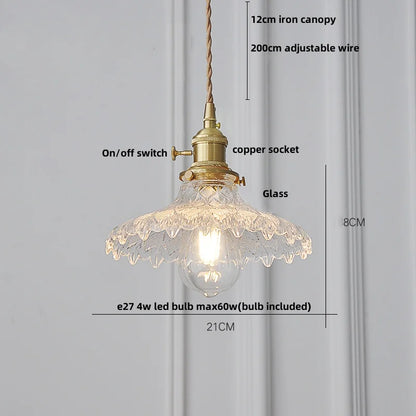 DecorBites™ Glass LED Pendant Lamp Walnut Wood Copper Switch Nordic Hanging Light