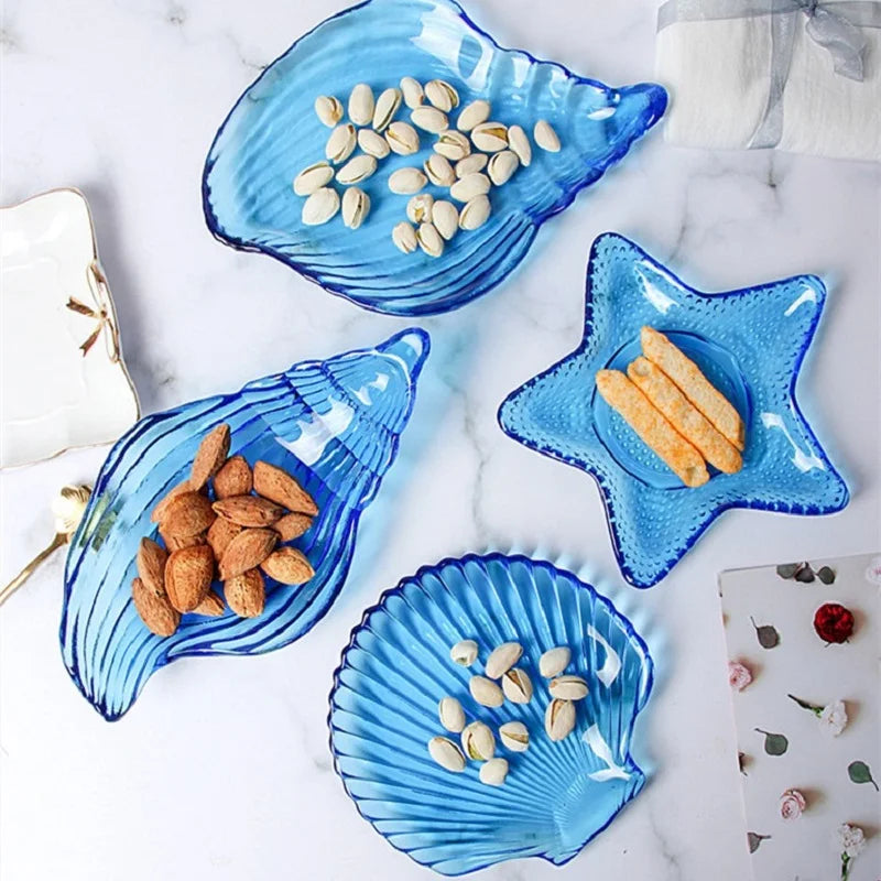 DecorBites™ Electroplated Crystal Glass Dish Plate Saucer with Sea Features