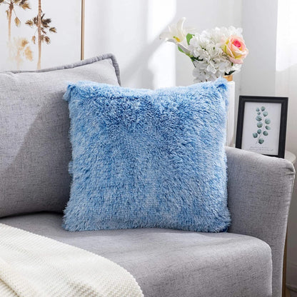 DecorBites™ Cozy Plush Fur Cushion Cover 43x43cm White Grey Sofa Decor Pillowcase