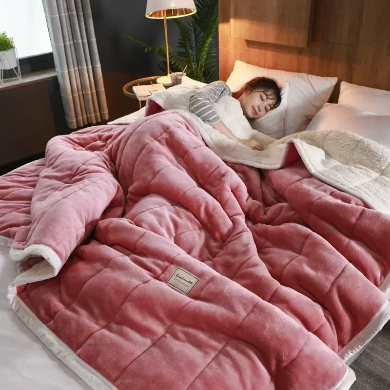DecorBites™ Cozy 3-Layer Coral Fleece Blanket for Winter Bedding