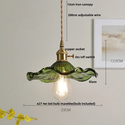 DecorBites™ Glass LED Pendant Lamp Walnut Wood Copper Switch Nordic Hanging Light