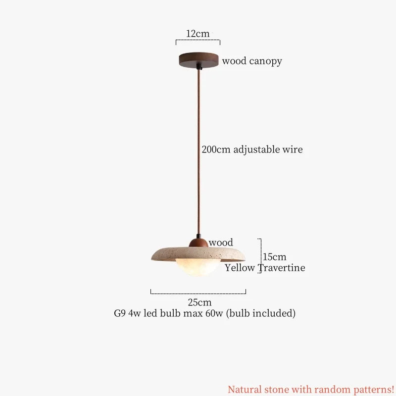 DecorBites™ Cream Glass LED Pendant Lights Modern Wood Yellow Travertine Pendant Lamp