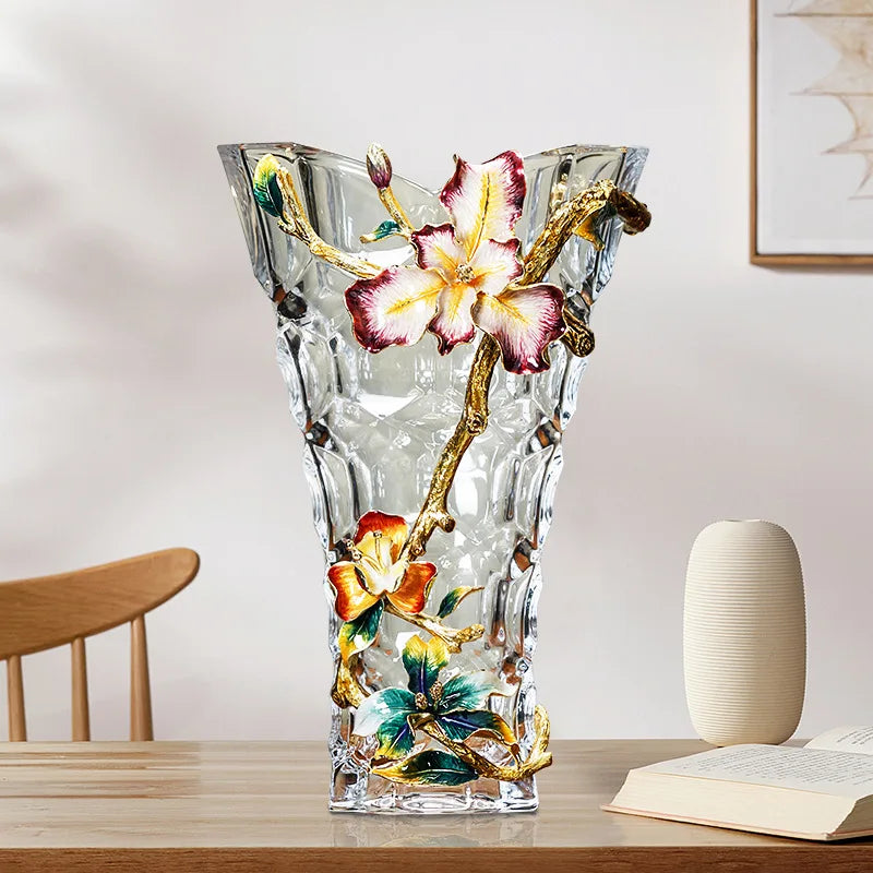 DecorBites™ Crystal Glass Vase: Modern Light Luxury Enamel Living Room Decor