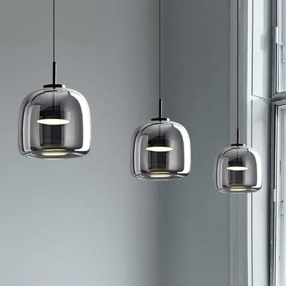 DecorBites™ Glass Bowl Chandelier: Modern Nordic LED Smoke Hanging Lamp for Dining Room, Bar - Indoor Decor Lighting