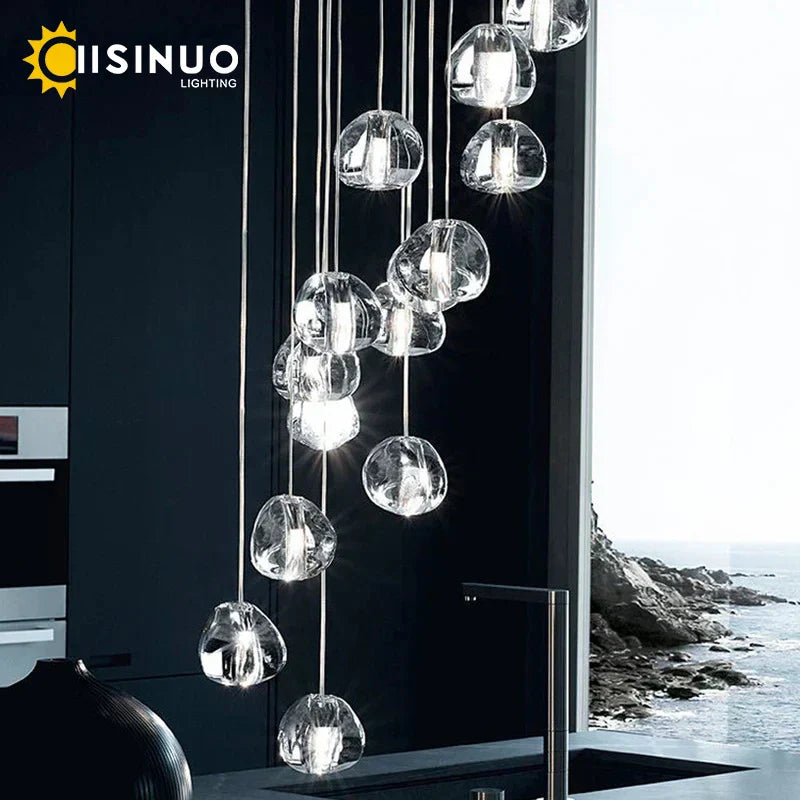 DecorBites™ Crystal Ball Chandelier: Long Adjustable Staircase Pendant Light perfect for Home & Restaurant