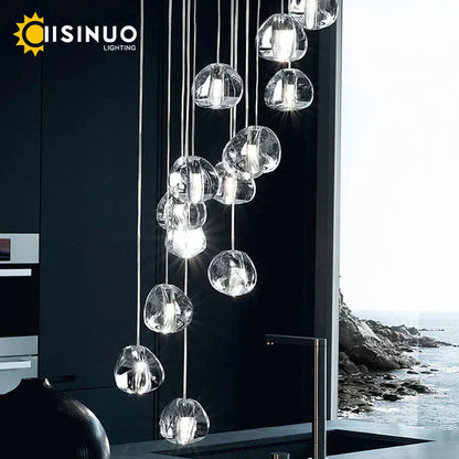 DecorBites™ Crystal Ball Chandelier: Long Adjustable Staircase Pendant Light perfect for Home & Restaurant