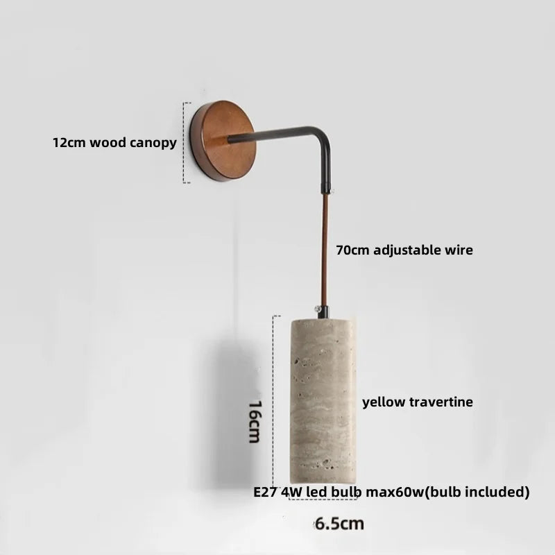 DecorBites™ LED Wall Lamp Pull Chain Switch Wood Nordic Modern Yellow Travertine Mirror Light