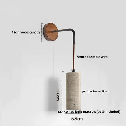 DecorBites™ LED Wall Lamp Pull Chain Switch Wood Nordic Modern Yellow Travertine Mirror Light