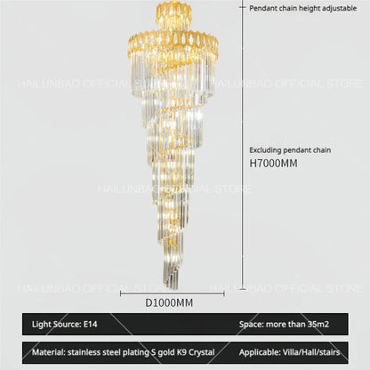 DecorBites™ Crystal Stair Long Chandelier - Simple Modern Design for Duplex Villa Living Room