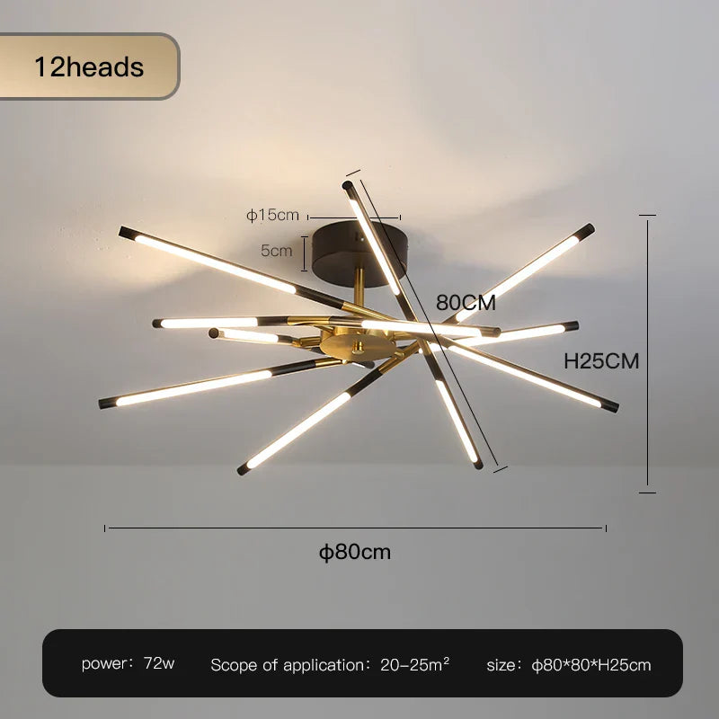 Gold LED Ceiling Chandelier 12-Head Dimmable