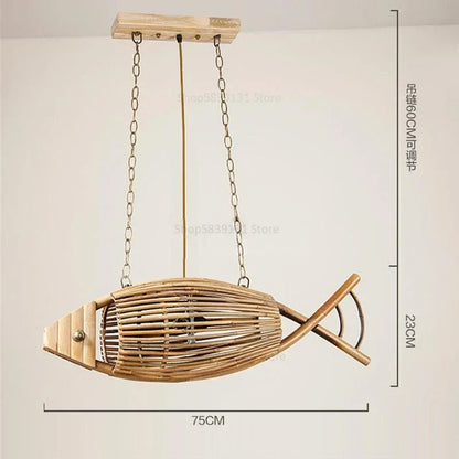 DecorBites™ Bamboo Fish Wall Lamp: Retro Cafe Bar Teahouse Decor, Living Room Farm Hotel Light