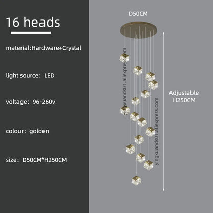 DecorBites™ Crystal Modern Chandelier for Living Room Luxury Loft LED Lighting Staircase Chandelier