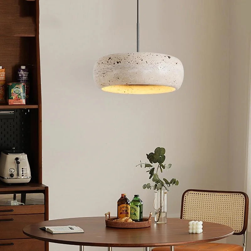 DecorBites™ LED Pendant Lamp Black Iron Wabi Sabi Hanging Light - Yellow Travertine