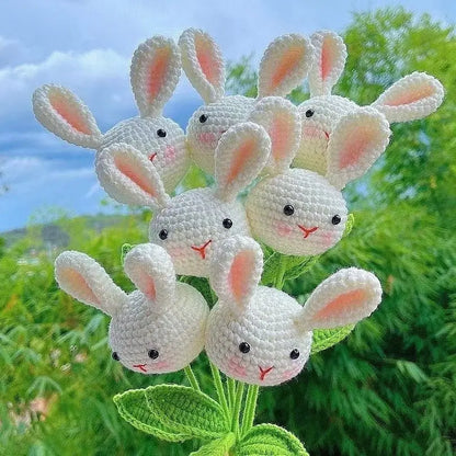 DecorBites™ Knitted Sunflower & Rabbit Bouquet: Handmade Crochet DIY Home Decor & Gift
