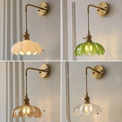 DecorBites™ Green Glass LED Wall Lights Fixture with Pull Chain Switch