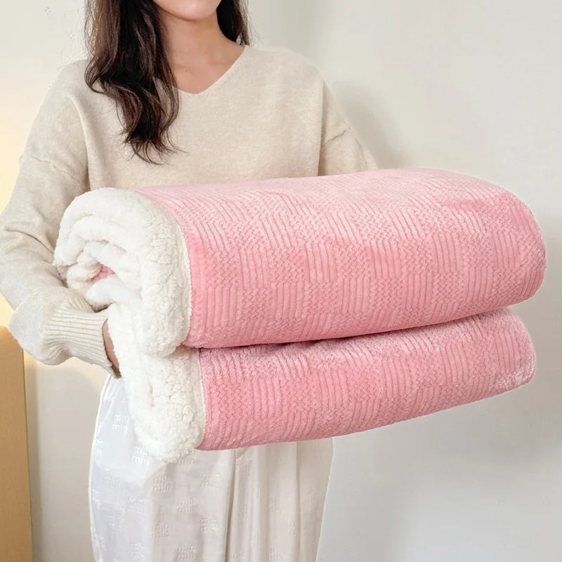 DecorBites™ Cozy Lamb Wool Blanket: Soft Warm Shawl for Office & Sofa, Striped & Solid Colors