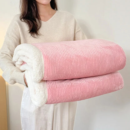 DecorBites™ Cozy Lamb Wool Blanket: Soft Warm Shawl for Office & Sofa, Striped & Solid Colors