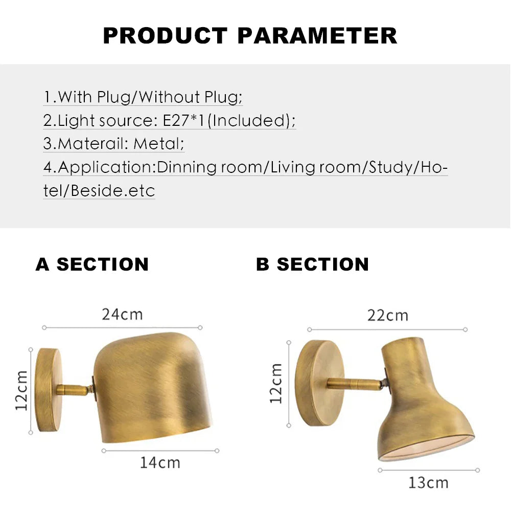 Gold Iron Vintage Wall Lamp