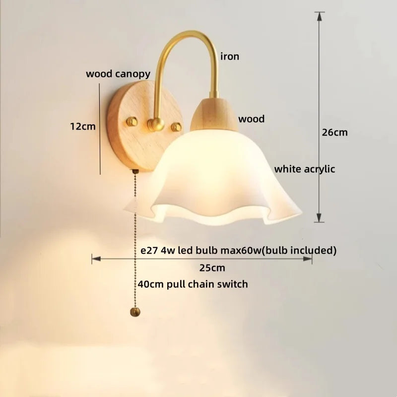 DecorBites™ Glass Wood LED Wall Lights Decor for Bedroom Living Room Coffee Mirror Bedside Lamp