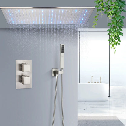 DecorBites™ Brushed Gold LED Thermostatic Shower Faucet Set with Ceiling Rainfall Shower Head