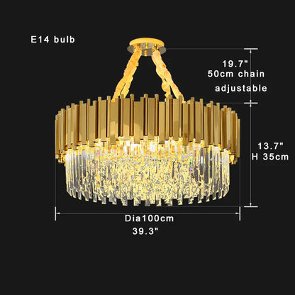 DecorBites™ Gold K9 Crystal Ceiling Chandelier, Dimmable Luxury Living Room Bedroom Lighting