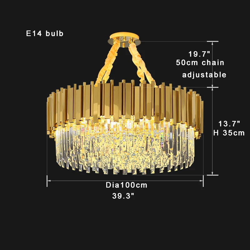 Gold Crystal Ceiling Chandelier 2-Layer Dia150cm