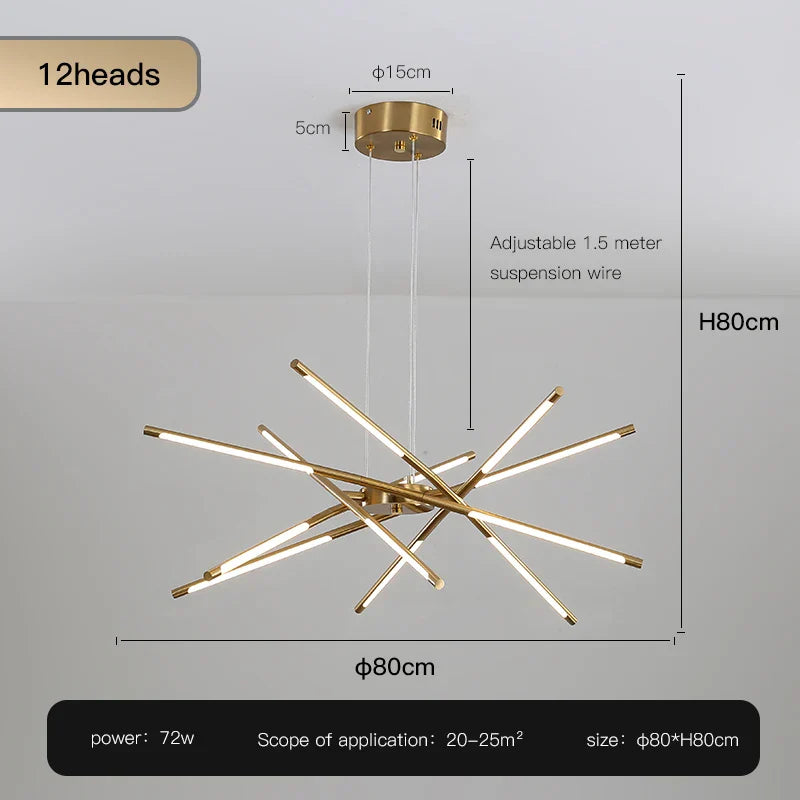 Gold LED Ceiling Chandelier 12-Head Dimmable
